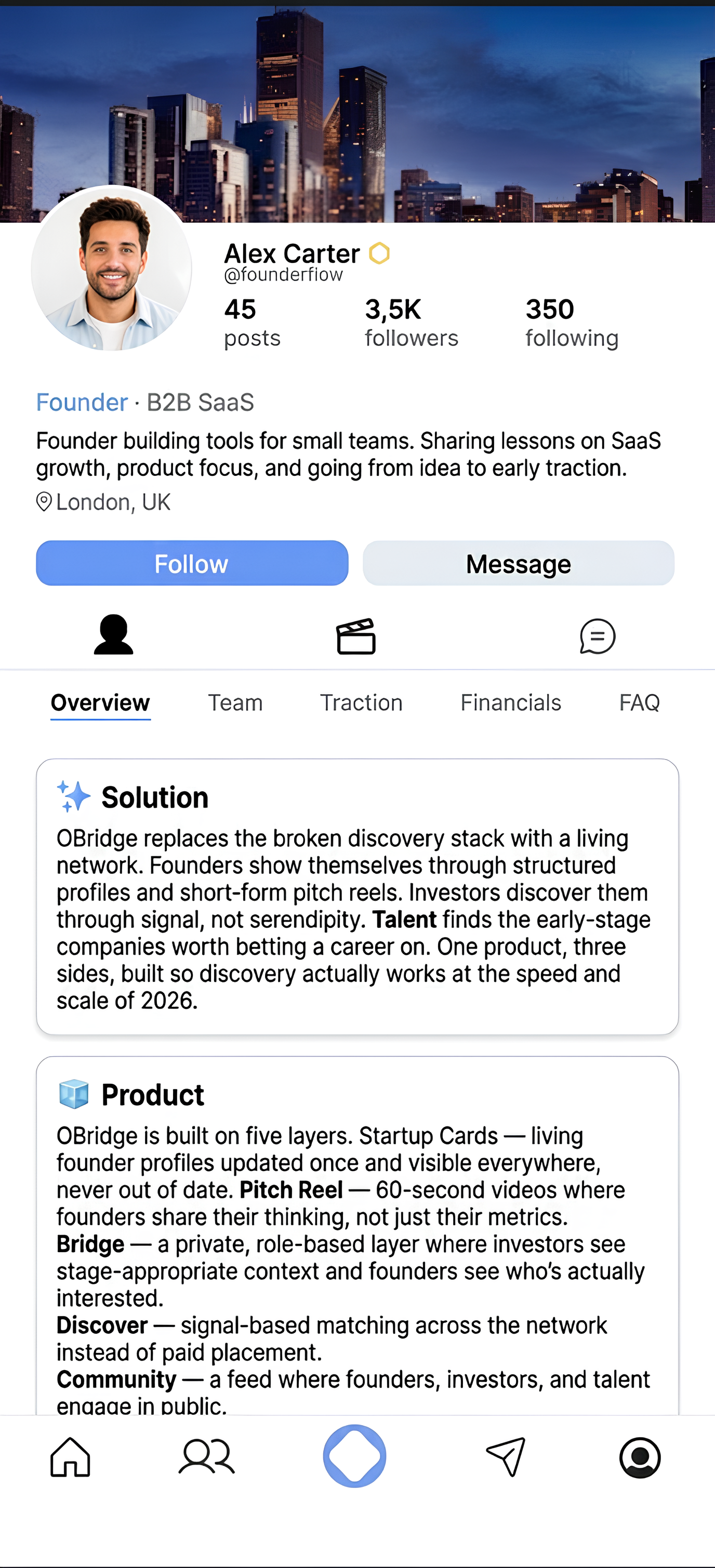 FOUNDER PROFILE OBridge product screen